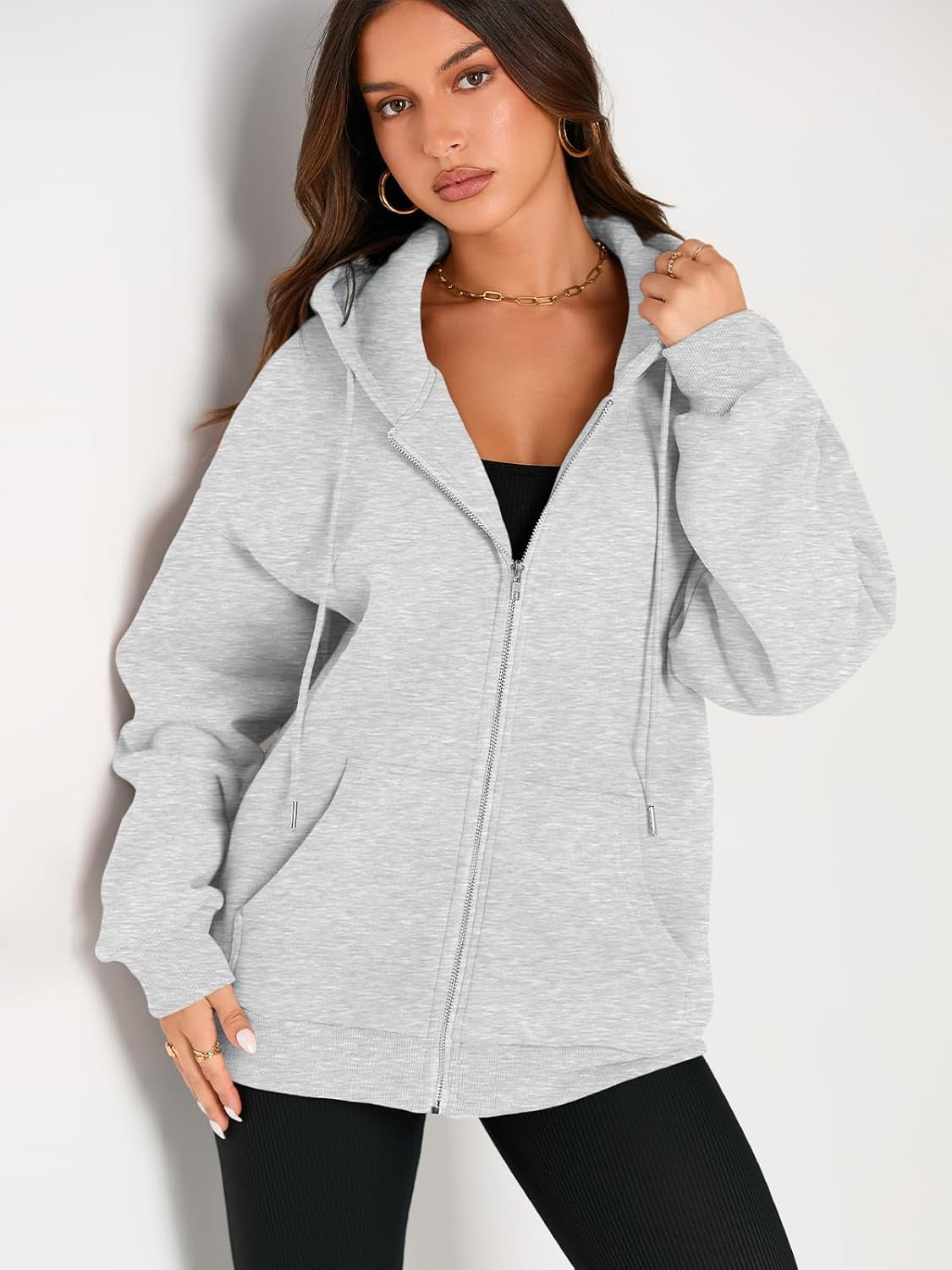 EFAN women's fall jacket hoodie displayed flat lay showing drawstring detail