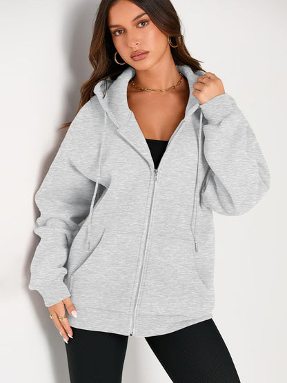 EFAN women's fall jacket hoodie displayed flat lay showing drawstring detail