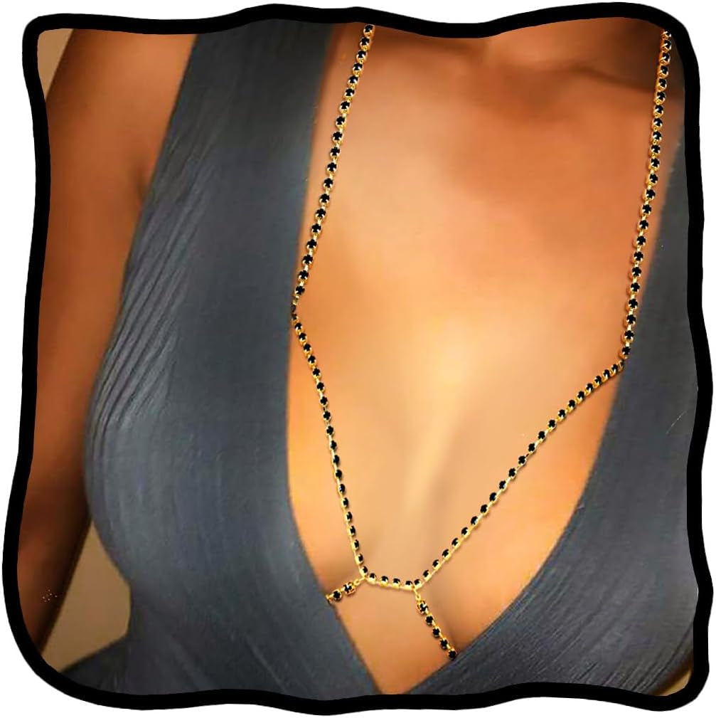 Woeoe Rhinestone Chain Bra Crystal Body Chains for Women Necklace Sexy Bikini Nightclub Body Chain Jewelry