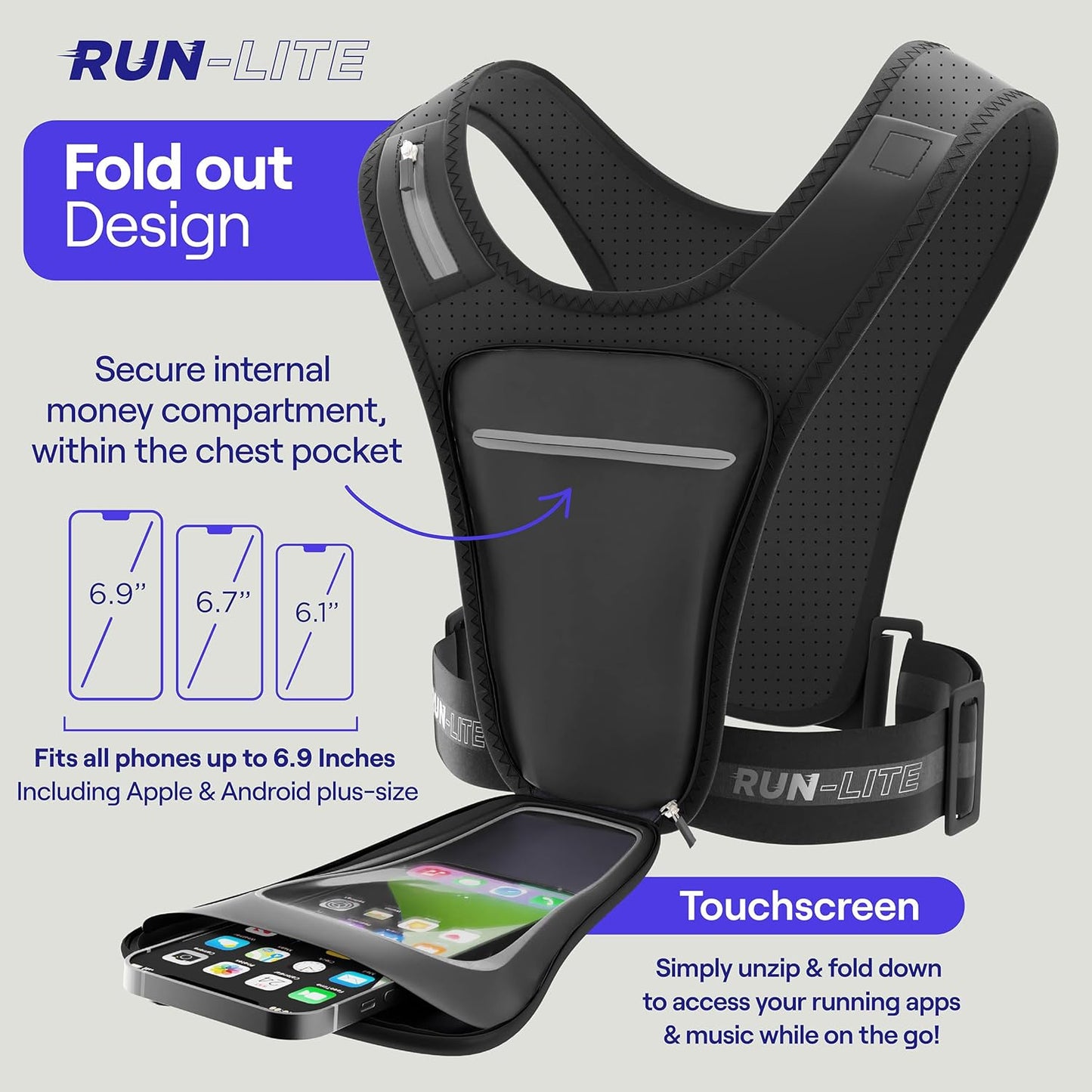 Running vest with reflective strips for visibility and safety