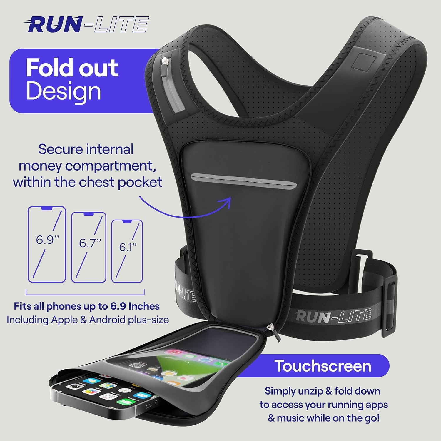 Running vest with reflective strips for visibility and safety