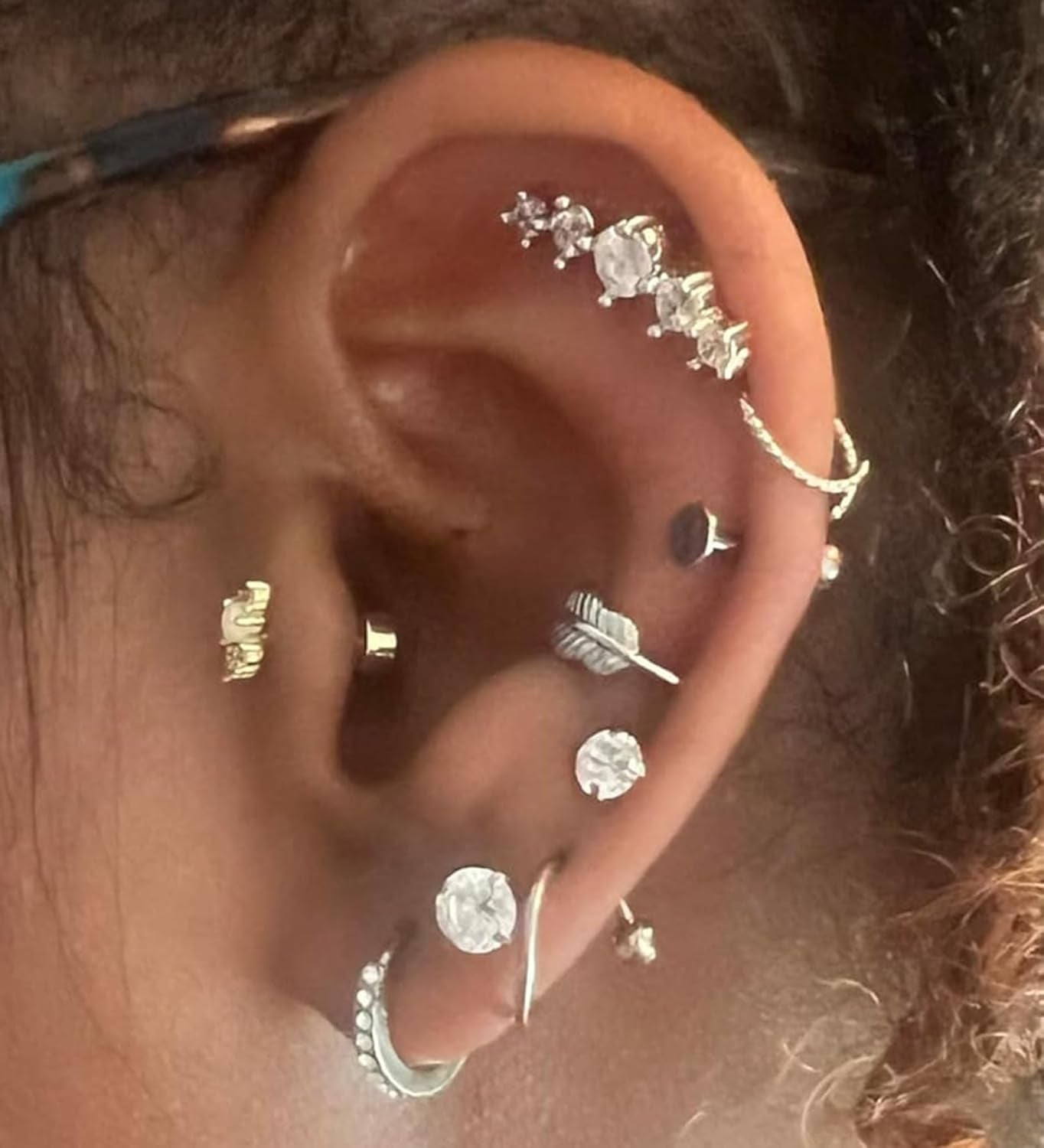 MODRSA 20G 16G Cartilage Earrings for Women Silver Gold Helix Piercing Jewelry Surgical Steel Hypoallergenic Flat Back Earrings Cartilage Hoop for Women Forward Helix Earring Tragus Jewelry Screw Back