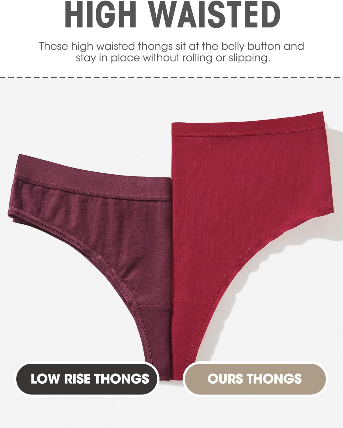 Women's cotton thongs with breathable fabric and comfortable high waist fit