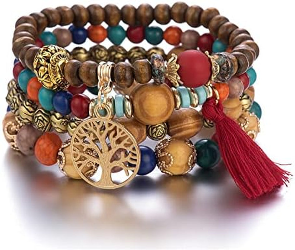 4 Sets Bohemian Stackable Bead Bracelets, Stretch Bangle Charm Jewelry 1