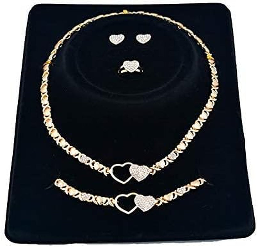 Giffor 4PCS 18K Gold Filled XOXO Jewelry Sets for Women Necklace Wedding Jewelry Birthday Gifts for Women Jewelry Earrings with Bracelet and Rings Halloween Party