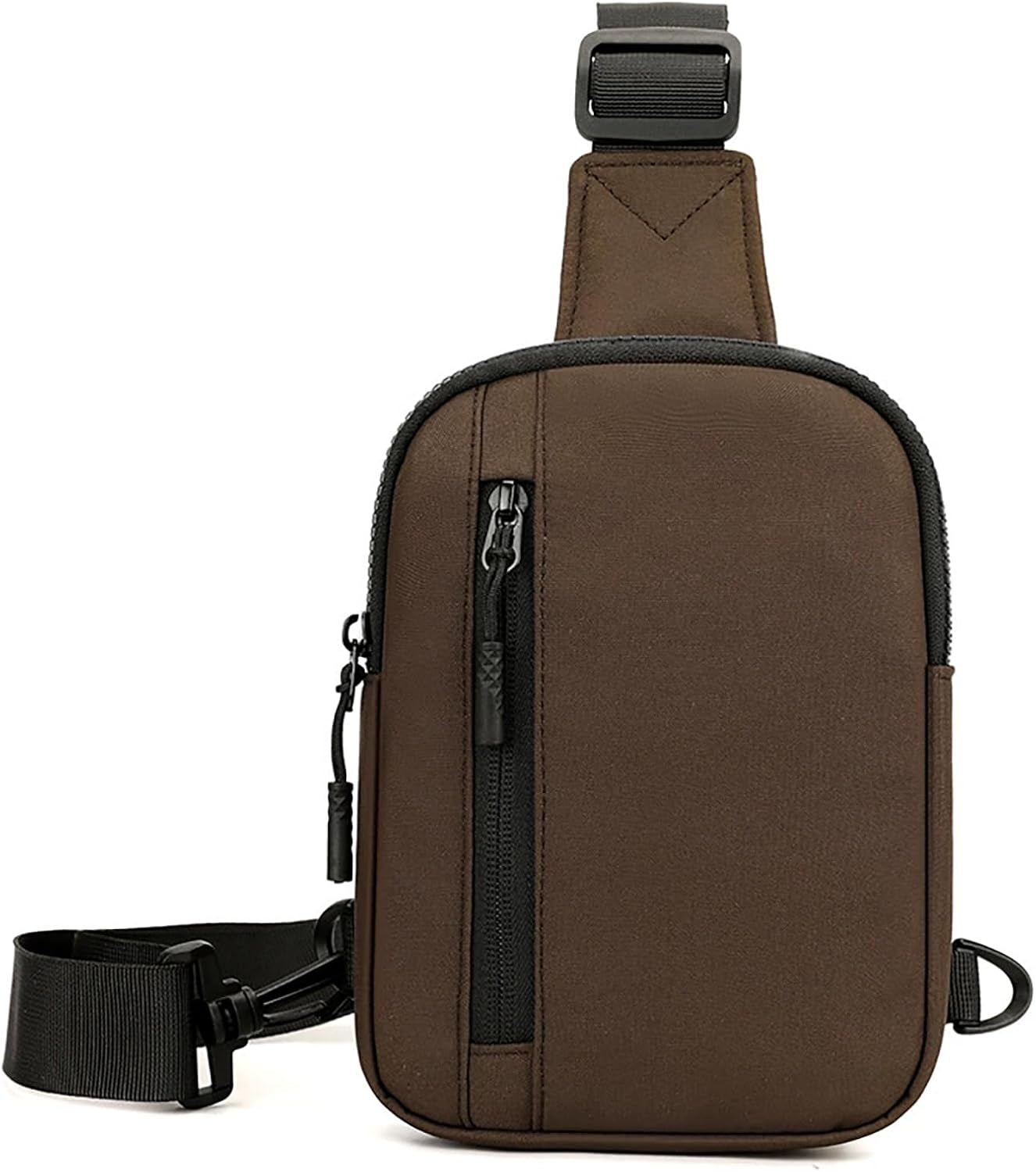 Coffee colored mini sling bag for women showing compact crossbody design