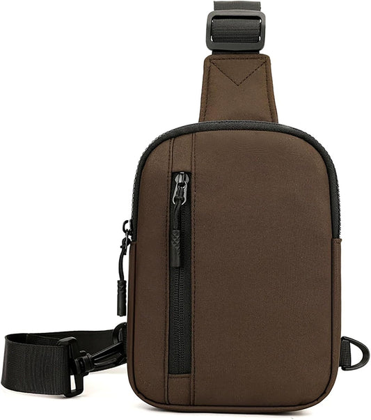Coffee colored mini sling bag for women showing compact crossbody design
