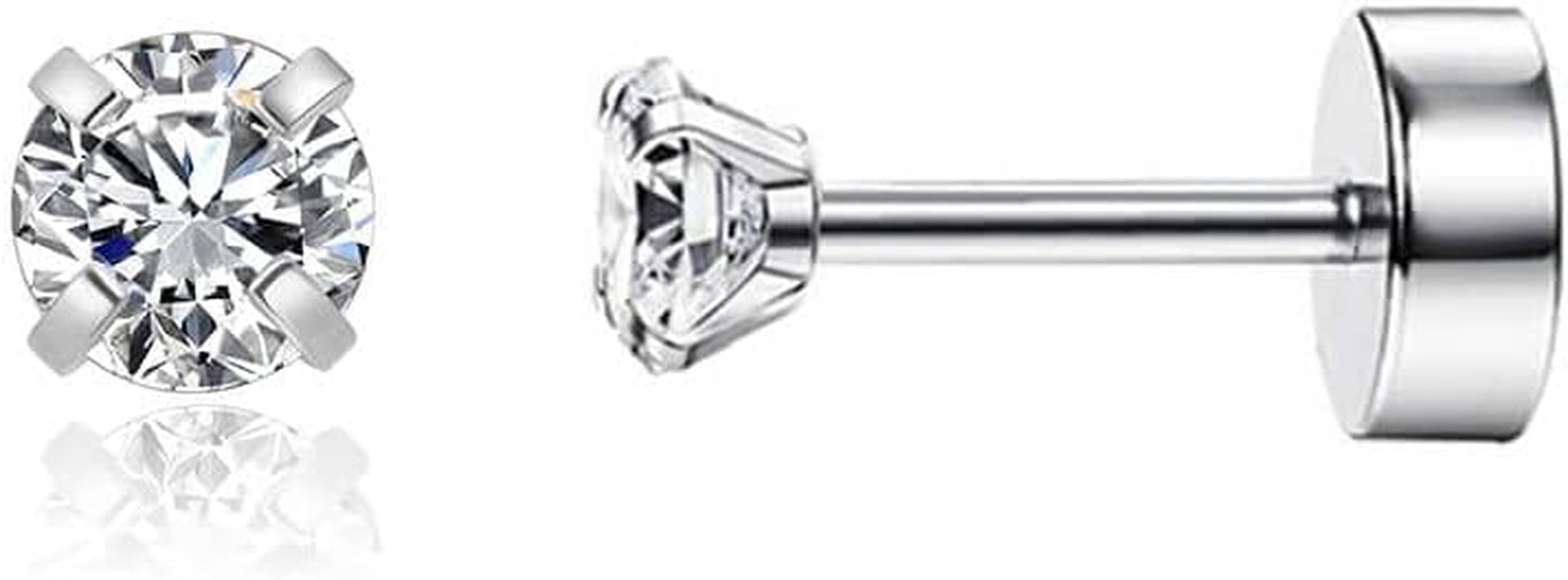 Small CZ Cartilage Earrings,Screw Flat Back Cubic Zirconia Stud Earrings Helix Earrings for Women Men,2Mm CZ 3Mm CZ 4Mm Cz,Silver Color