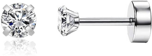 Small CZ Cartilage Earrings,Screw Flat Back Cubic Zirconia Stud Earrings Helix Earrings for Women Men,2Mm CZ 3Mm CZ 4Mm Cz,Silver Color