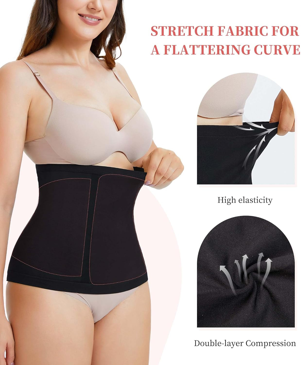 Postpartum recovery belly band wrap worn demonstration