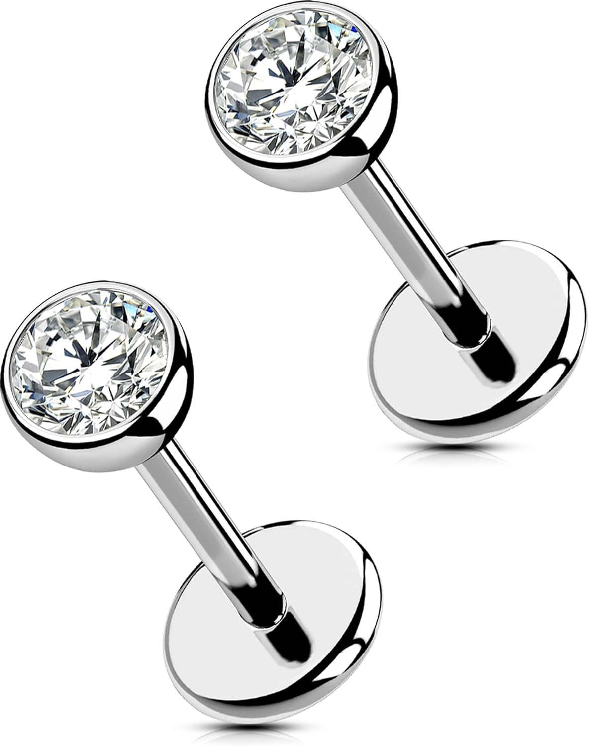 OUFER 2Pcs 20G/18G/16G G23 Titanium Threadless Nose Stud Earrings Flat Back Tiny CZ Small Nose Helix Cartilage Tragus Conch Labret Medusa Monroe Piercing Jewelry for Women Men