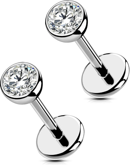 OUFER 2Pcs 20G/18G/16G G23 Titanium Threadless Nose Stud Earrings Flat Back Tiny CZ Small Nose Helix Cartilage Tragus Conch Labret Medusa Monroe Piercing Jewelry for Women Men