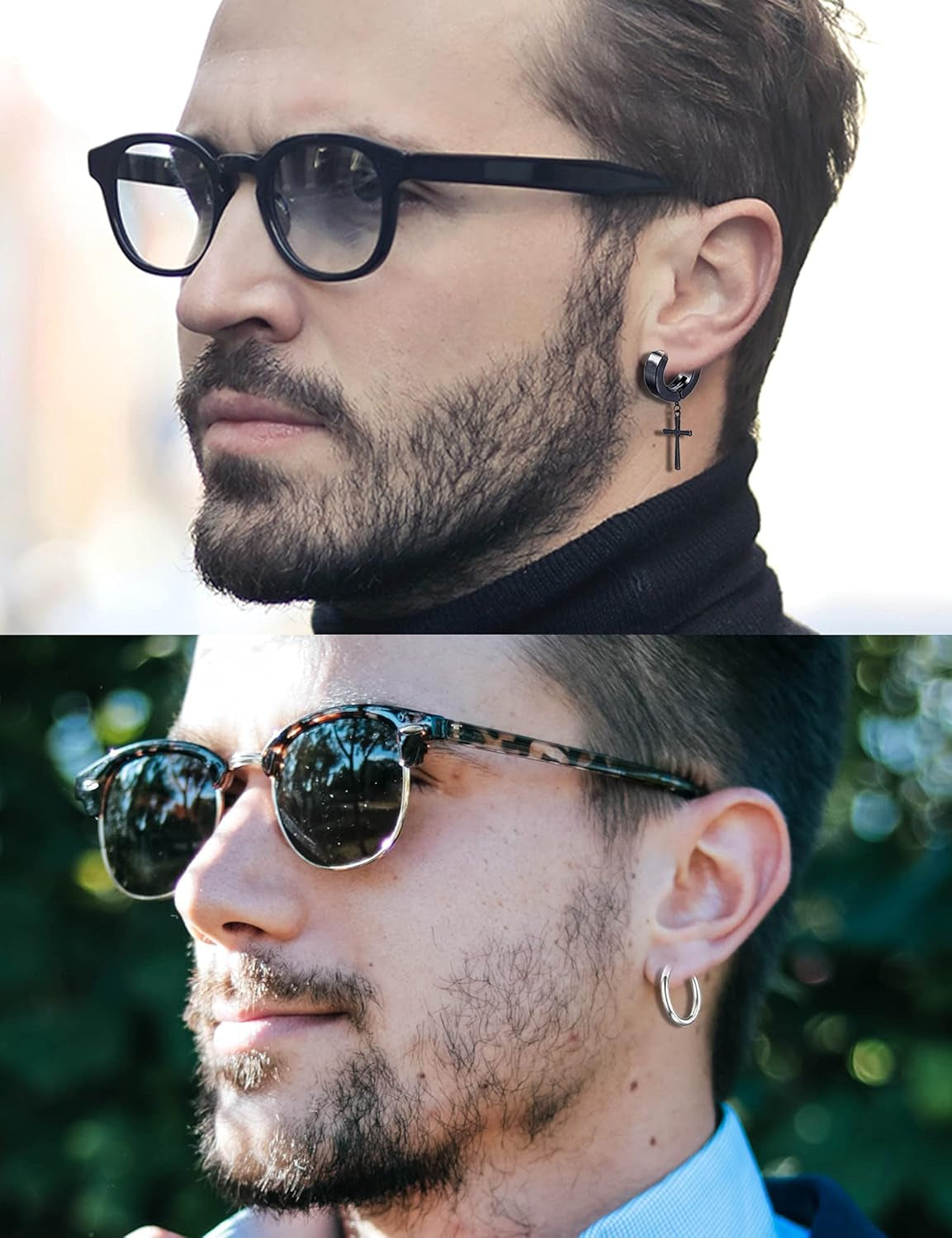 12 Pairs Magnetic Stud Earrings Stainless Steel CZ Hoop Punk Feather Dangle Hinged Non-Piercing Earrings Clip on Magnet Earring Set for Women Men Silver Plated