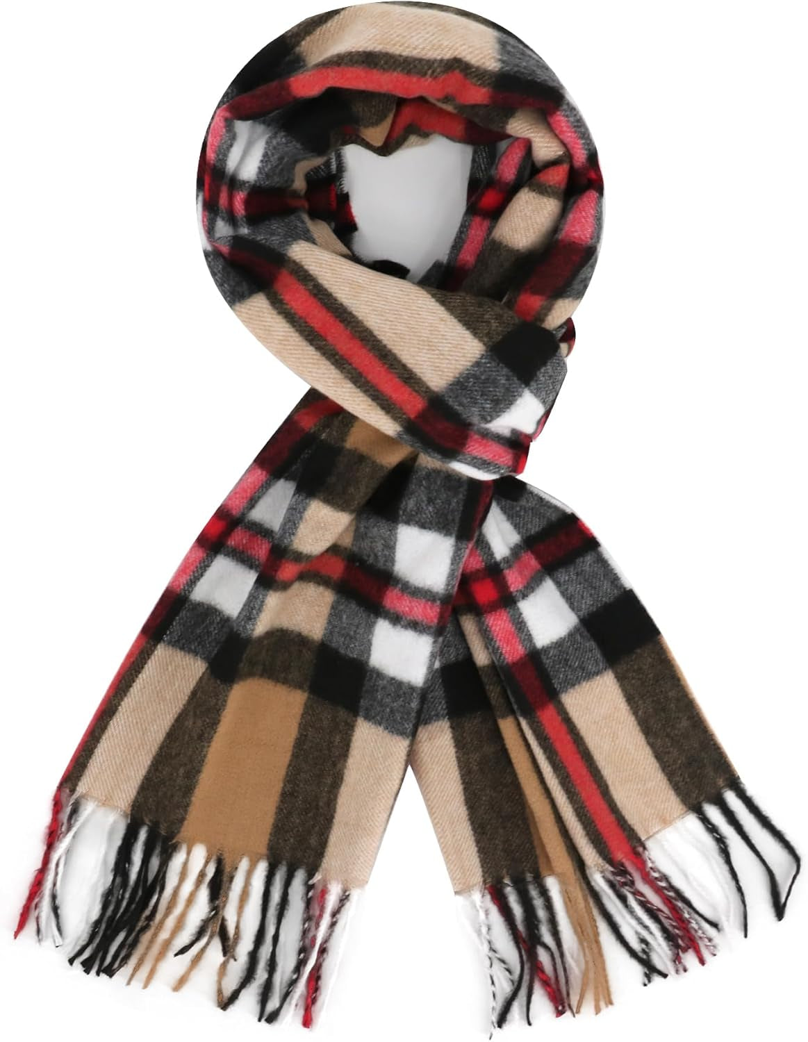Plaid Scarf for Women Men, Lightweight Classic Tartan Tassel Scarves Fashion Warm Winter Chunky Scarf Cold Weather