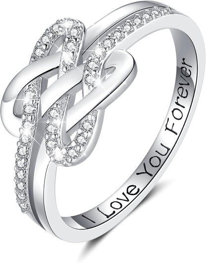 Mother daughter 925 sterling silver square knot love ring