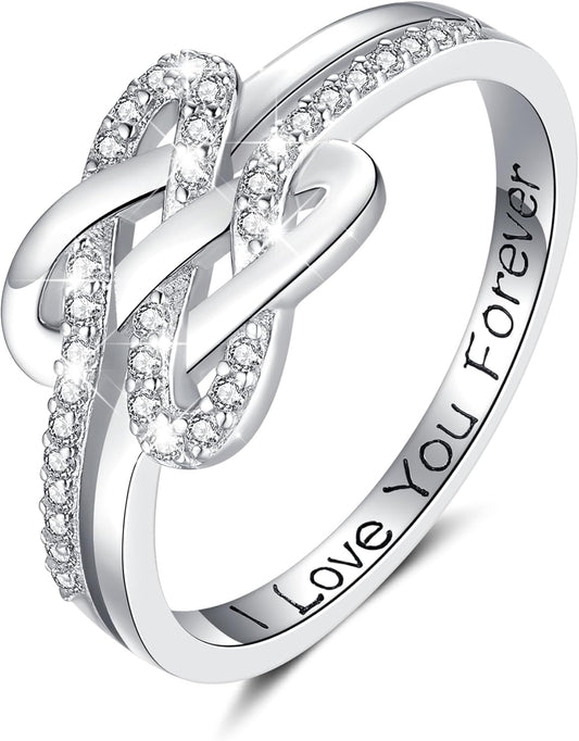 Mother daughter 925 sterling silver square knot love ring