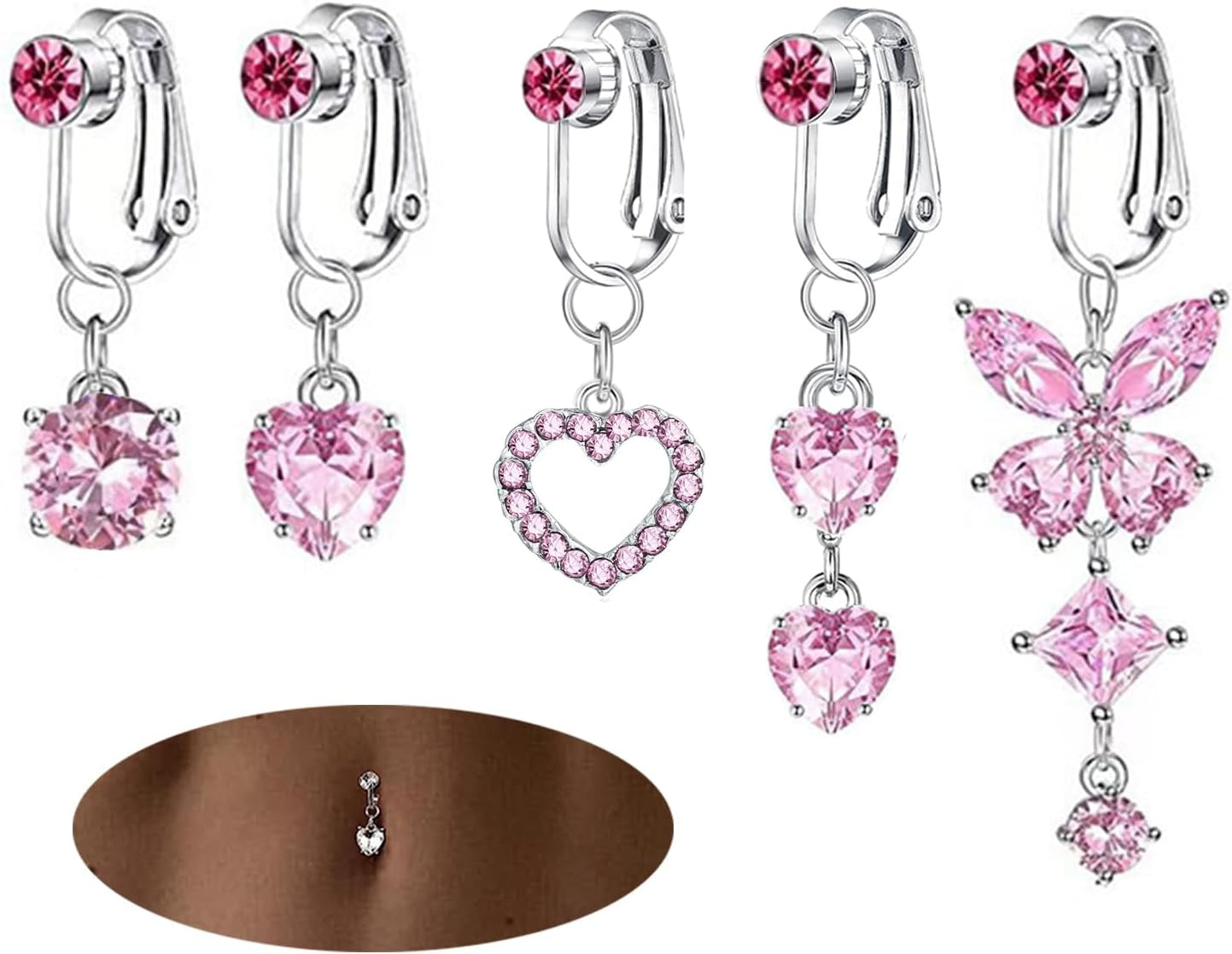 5Pcs Gold Fake Belly Piercing Fake Belly Ring for Women Fake Belly Button Piercing Clip on Belly Button Rings Fake Navel Ring Non Piercing