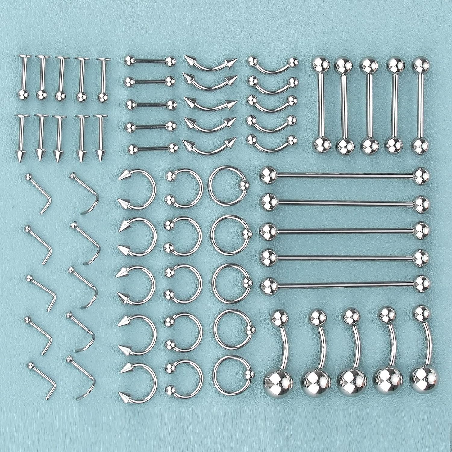 120PCS Body Piercing Kit Surgical Steel 14G 16G 20G BCR CBR Labret Lip Rings Cartilage Daith Earrings Nose Septum Nose Studs Belly Button Rings Jewelry Needles Gloves Clamps Tools