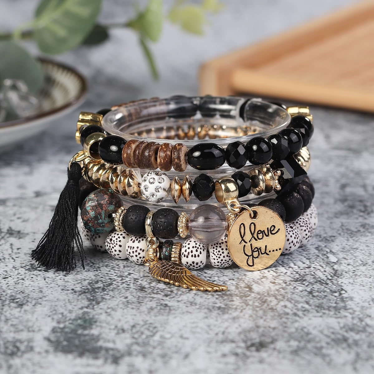 4 Sets Bohemian Stackable Bead Bracelets, Stretch Bangle Charm Jewelry 1