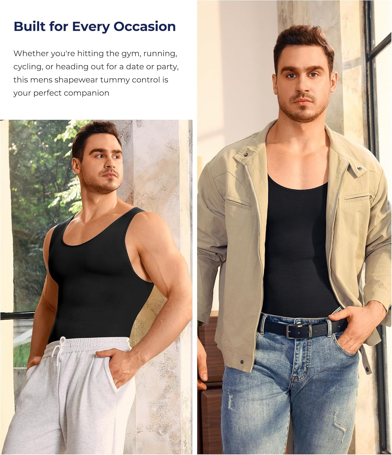 Sleeveless mens body shaper shirt tummy control fit