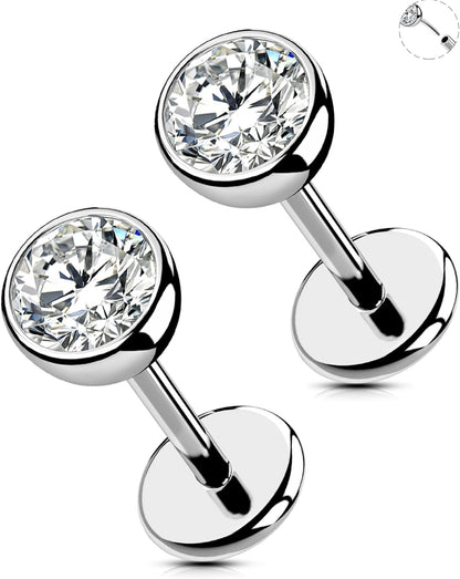 OUFER 2Pcs 20G/18G/16G G23 Titanium Threadless Nose Stud Earrings Flat Back Tiny CZ Small Nose Helix Cartilage Tragus Conch Labret Medusa Monroe Piercing Jewelry for Women Men