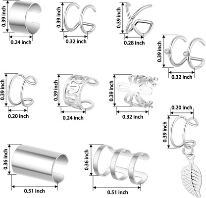 20 Pcs Ear Cuffs Wrap Clip on Earrings Women Cuff Earrings Non Piercing Cartilage Helix Hoop Earring Adjustable Fake Earrings Piercings Punk Ear Jewelry Set Black Gold Silver Rose Gold