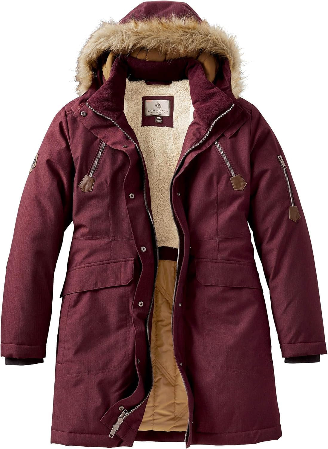 Side view of women's parka showing slim silhouette and fit