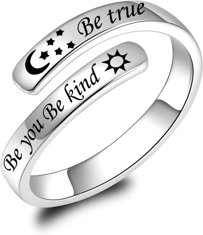 BEILIN 925 Sterling Silver Inspirational Jewelry Rings Adjustable Ring Personality Encouragement Gift for Teens Women