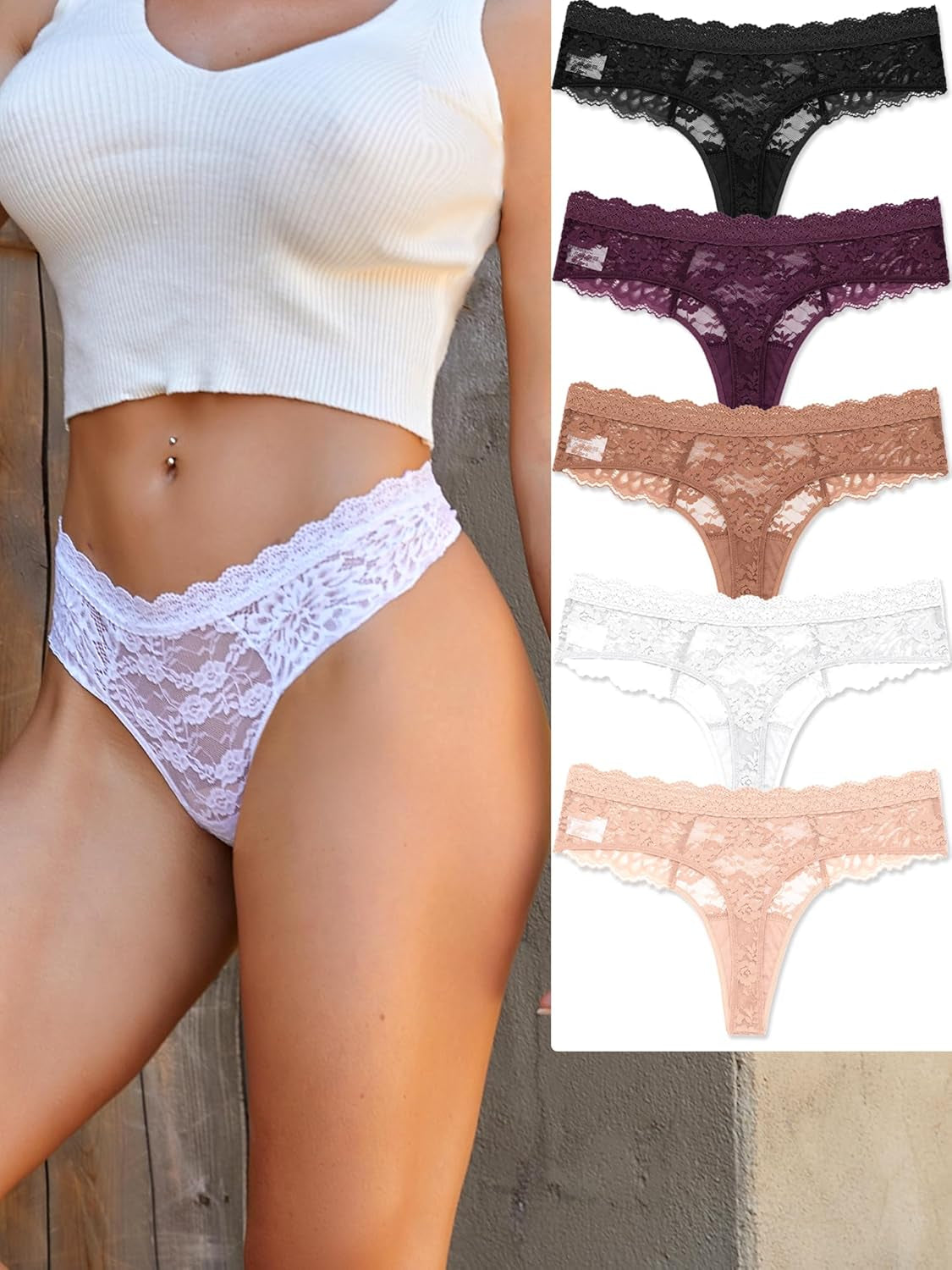 Lace thong panties showing comfortable waistband and flattering silhouette