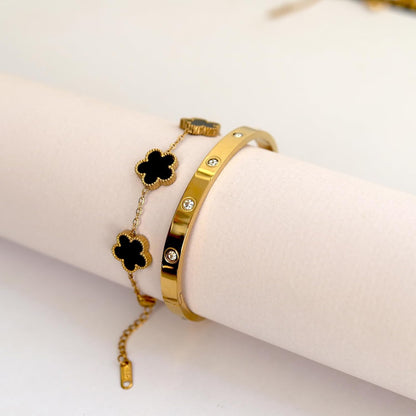 18K Gold Plated Lucky Clover Bracelet and Friendship Love Bangle Bracelets Set for Women Girlfriend Gold Cubic Zirconia Bracelet Set, Christmas Valentines Wedding Birthday Gifts