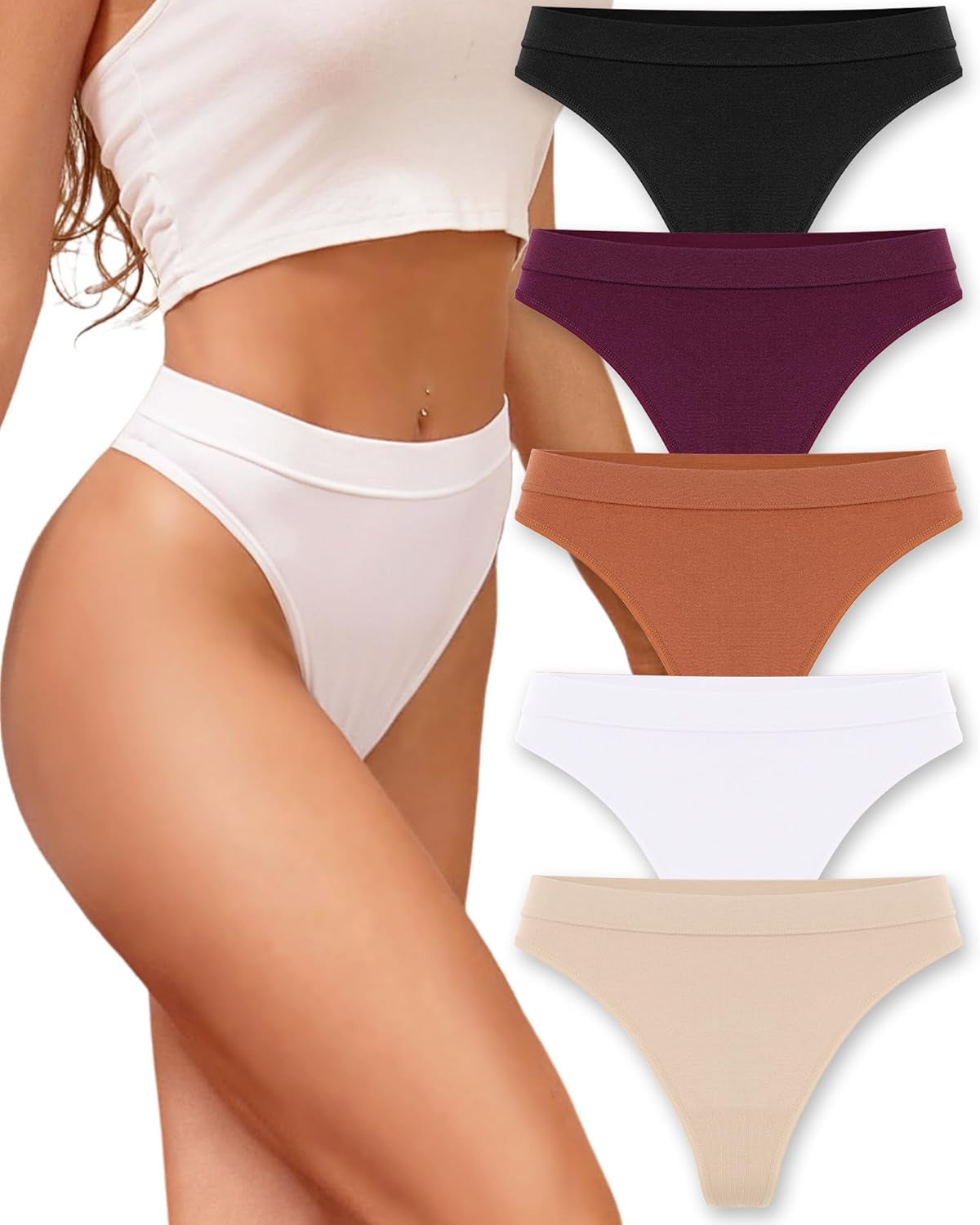 ROSYCORAL high waisted thong underwear in multicolor pack displayed flat