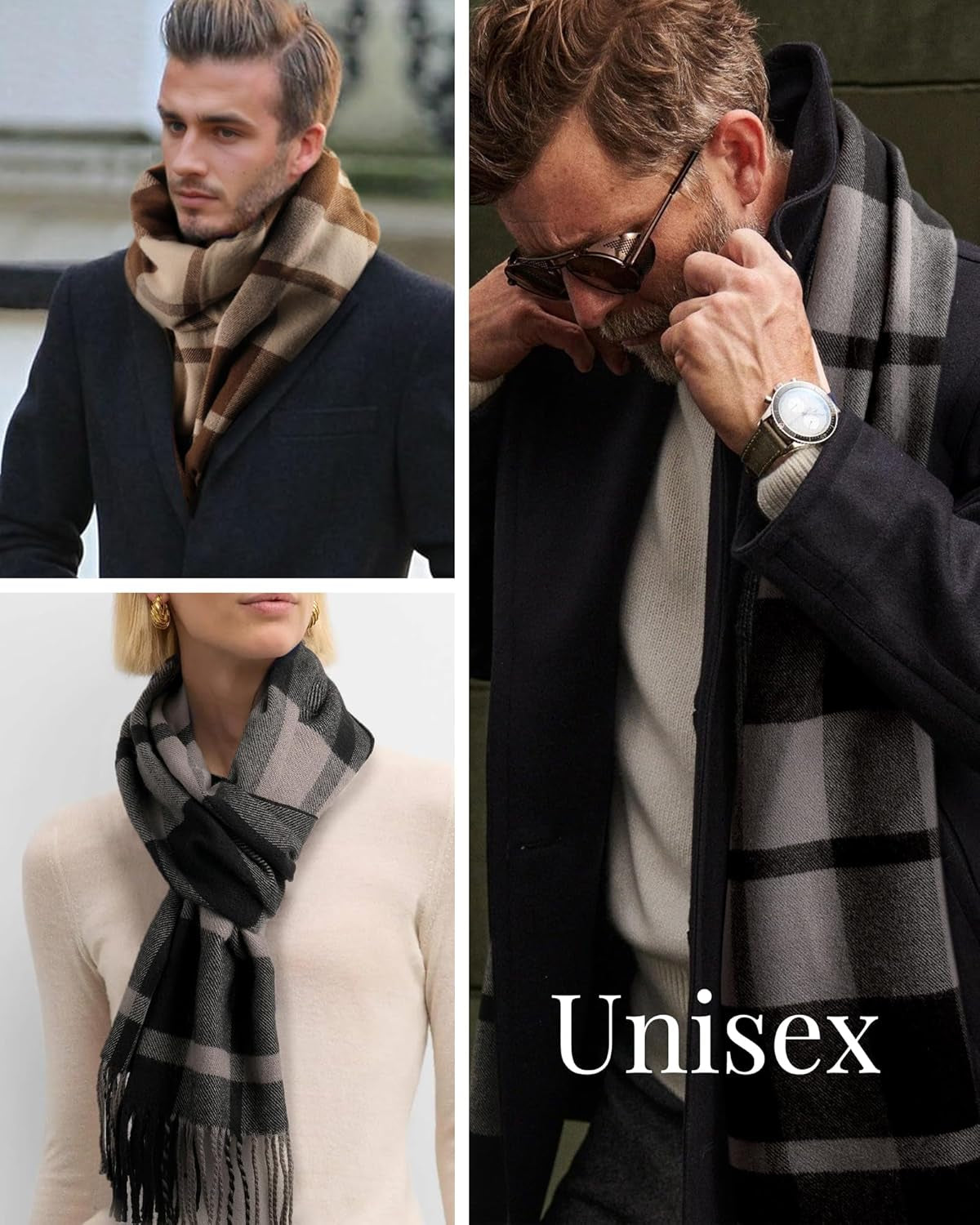 FURTALK Winter Scarf for Men Long Soft Warm Scarves Plaid Tassel Scarf for Men