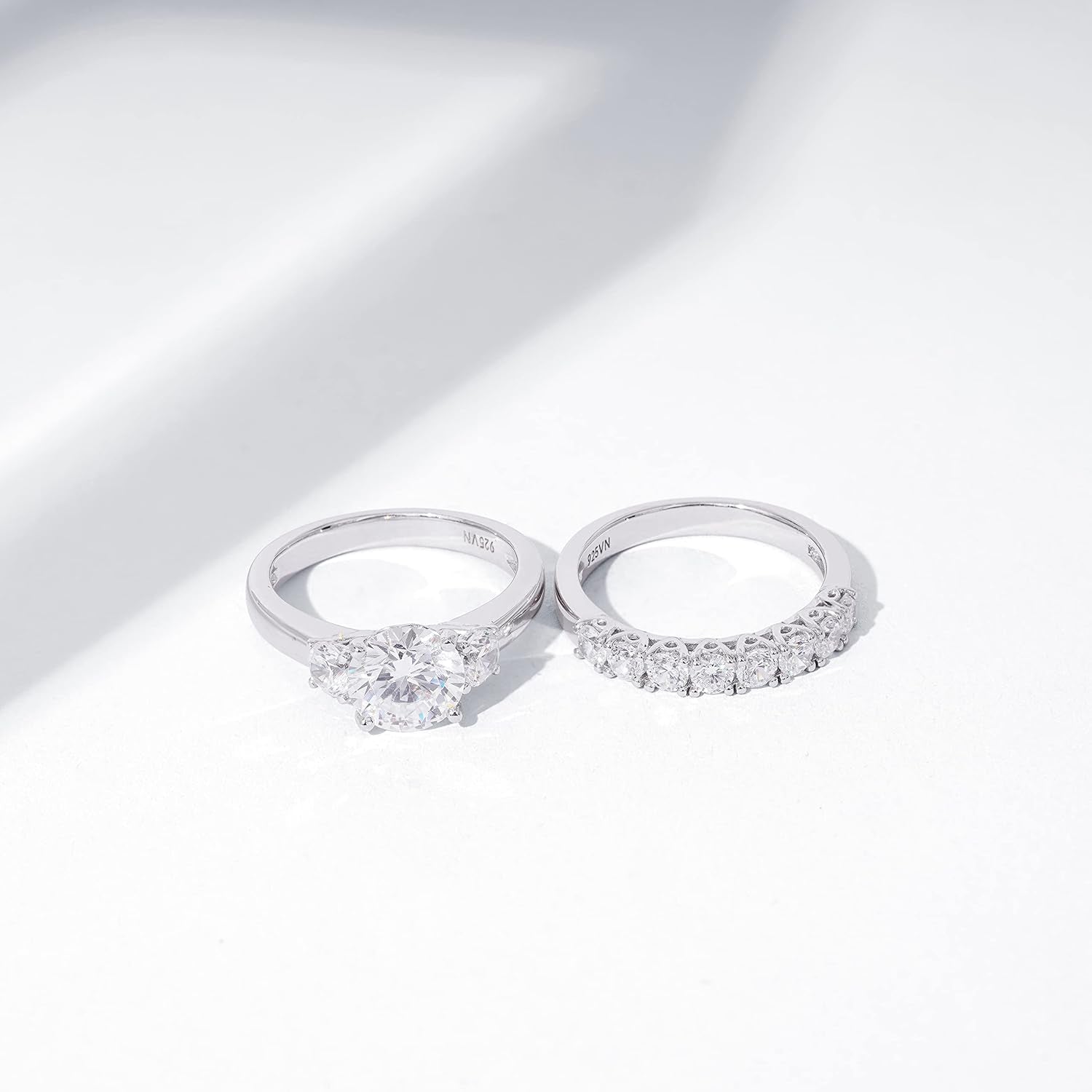 Three stone cubic zirconia ring in platinum silver finish