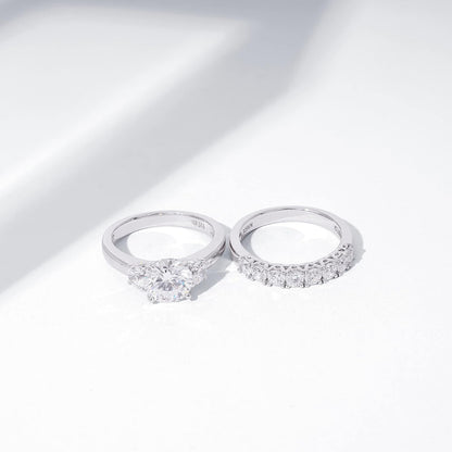 Three stone cubic zirconia ring in platinum silver finish