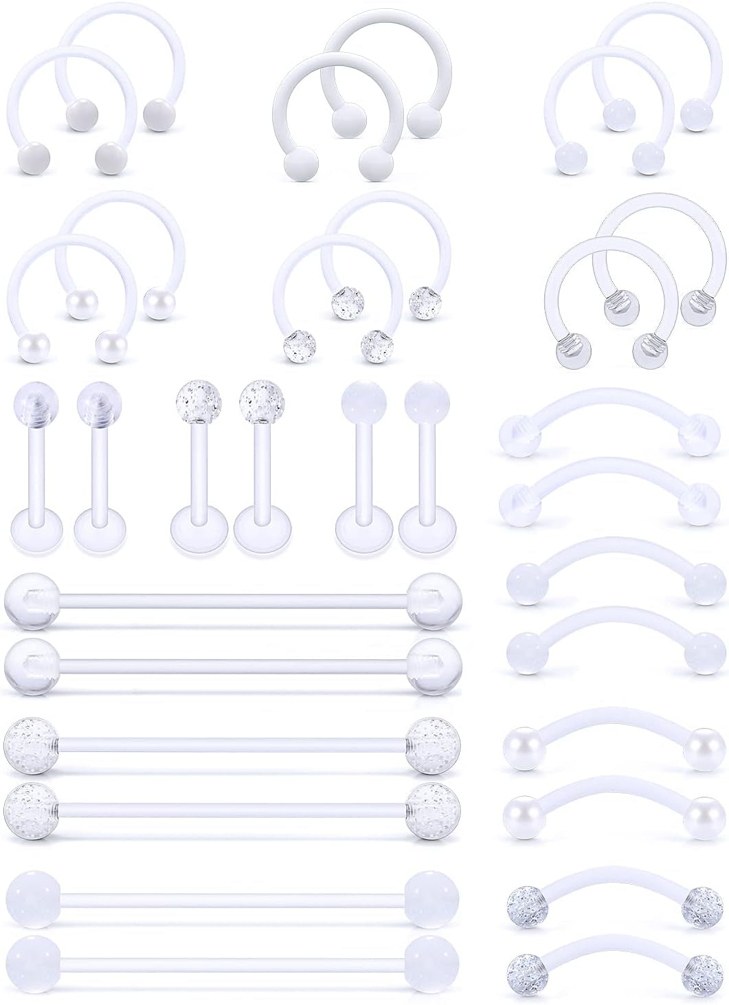 Jenxnjsjo Clear/Pink/Purple Lip Septum Rings Eyebrow Industrial Smiley Piercing Jewelry Plastic Cartilage Helix Tragus Daith Earrings Vertical Labret Medusa Retainers Kits for Surgery Work Sports