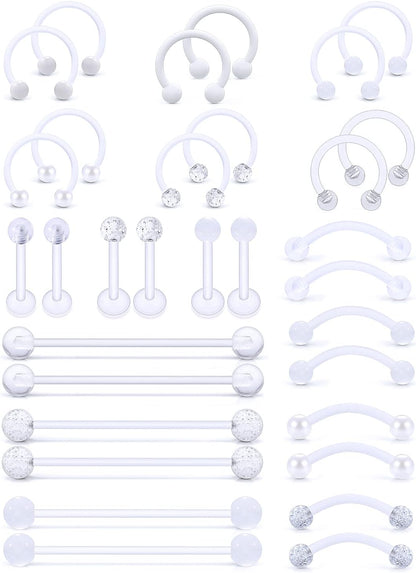 Jenxnjsjo Clear/Pink/Purple Lip Septum Rings Eyebrow Industrial Smiley Piercing Jewelry Plastic Cartilage Helix Tragus Daith Earrings Vertical Labret Medusa Retainers Kits for Surgery Work Sports