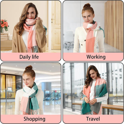 Fauson Winter Scarf for Women, Winter Warm Women'S Scarves, Soft Blanket Scarf Classic Tassel Plaid