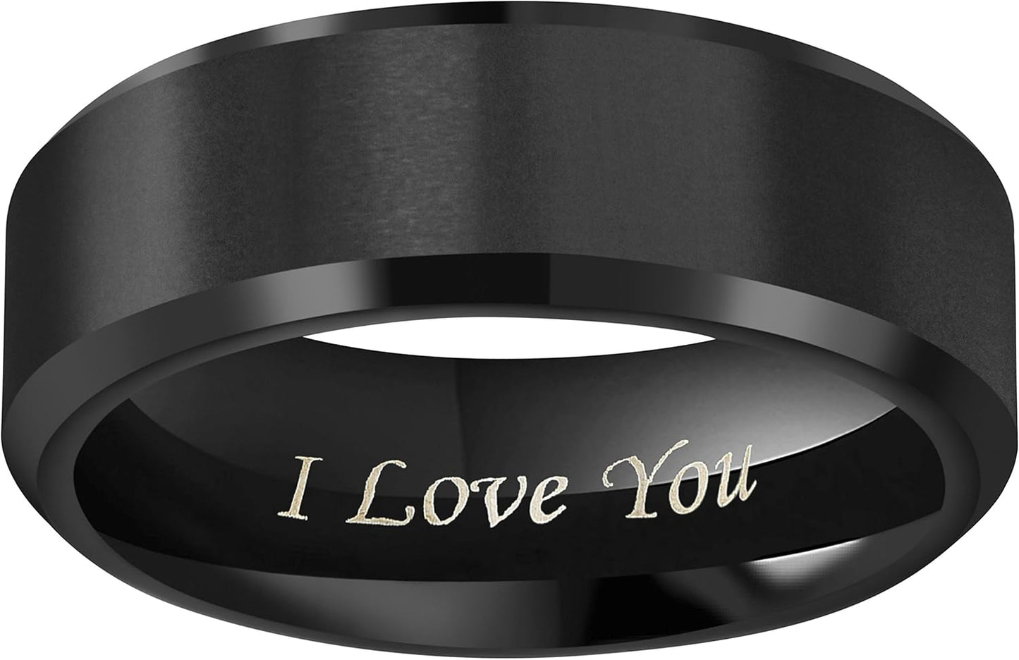 CROWNAL 4Mm 6Mm 8Mm Black/Silver Titanium Wedding Couple Bands Rings Men Women Matte Finish Beveled Edges Engraved I Love You Comfort Fit Size 4 to 16