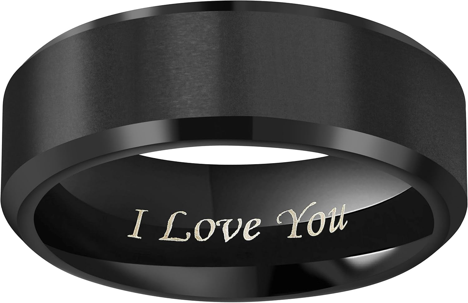 CROWNAL 4Mm 6Mm 8Mm Black/Silver Titanium Wedding Couple Bands Rings Men Women Matte Finish Beveled Edges Engraved I Love You Comfort Fit Size 4 to 16