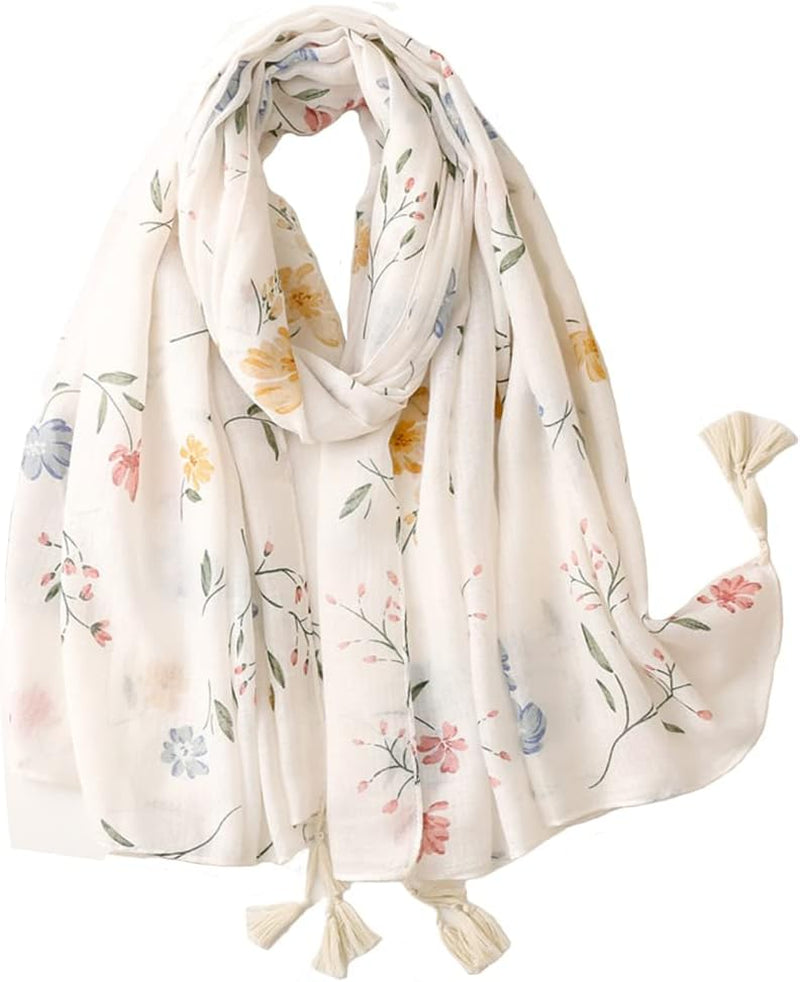 Yeieeo Boho Scarf for Women Lightweight Floral Printed Scarf Fall Winter Fashion Fringed Shawl