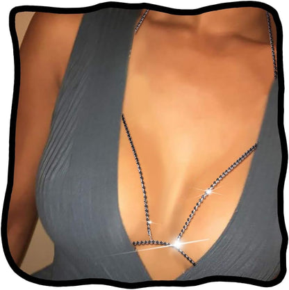 Woeoe Rhinestone Chain Bra Crystal Body Chains for Women Necklace Sexy Bikini Nightclub Body Chain Jewelry