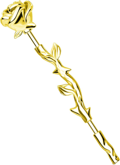 Jewseen Rose Industrial Ring Flower Industrial Barbell Surgical Steel Industrial Piercing Jewelry 14G 16G Cartilage Earring Long Straight Bar for Women Men