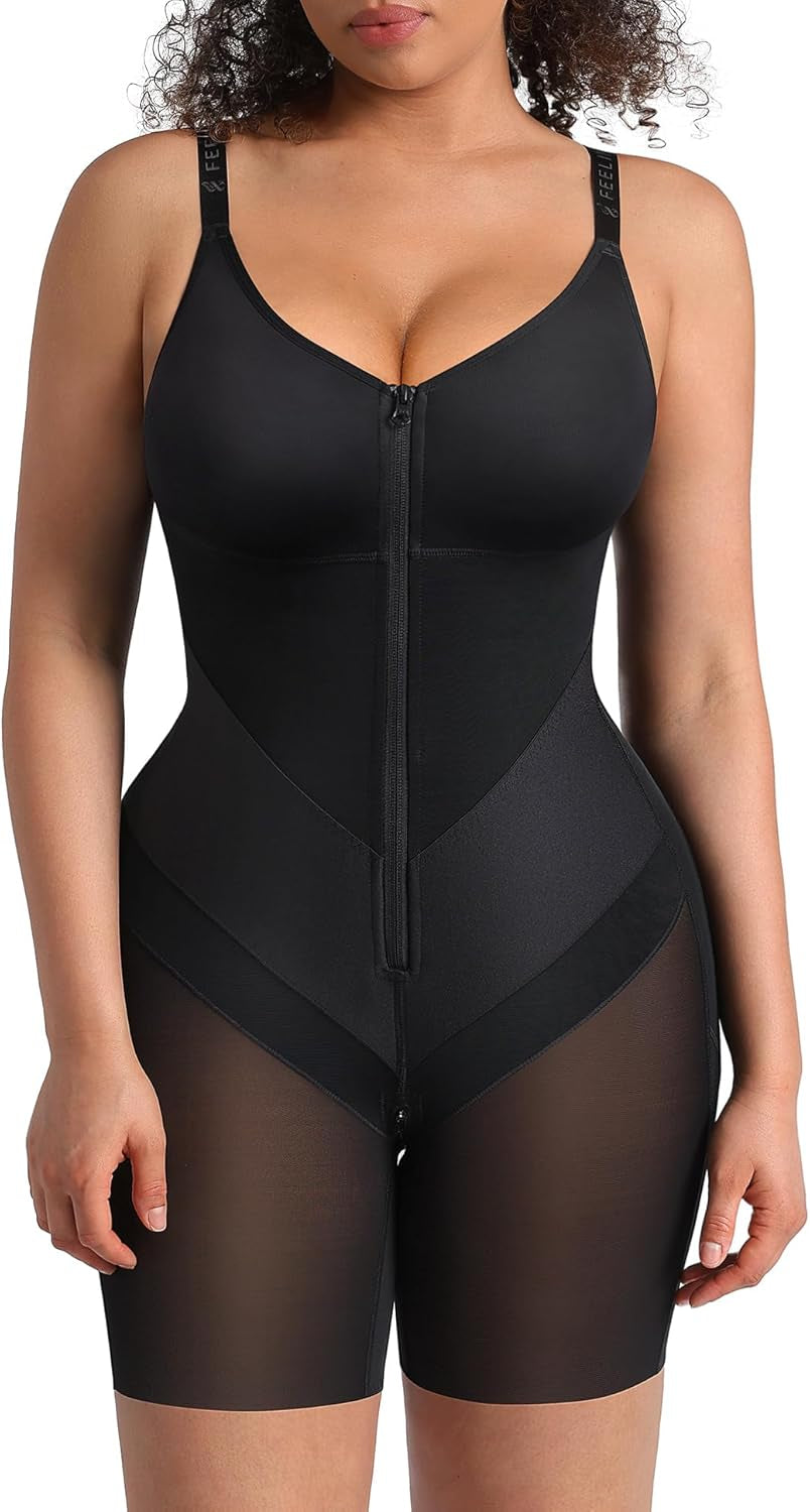 Feelingirl fajas colombianas moldeadoras shapewear with zipper crotch front view