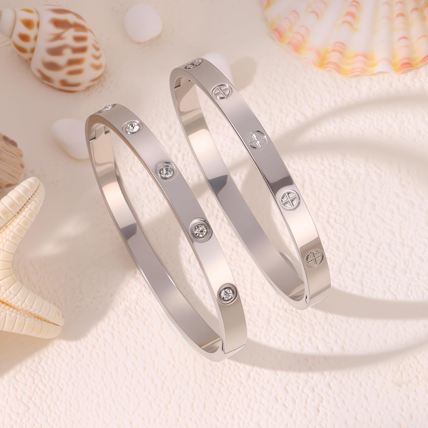 Silver Bangles for Women - Stainless Steel Love & Friendship Bracelet Set with Gift Box | Daily Wear & Party Jewelry