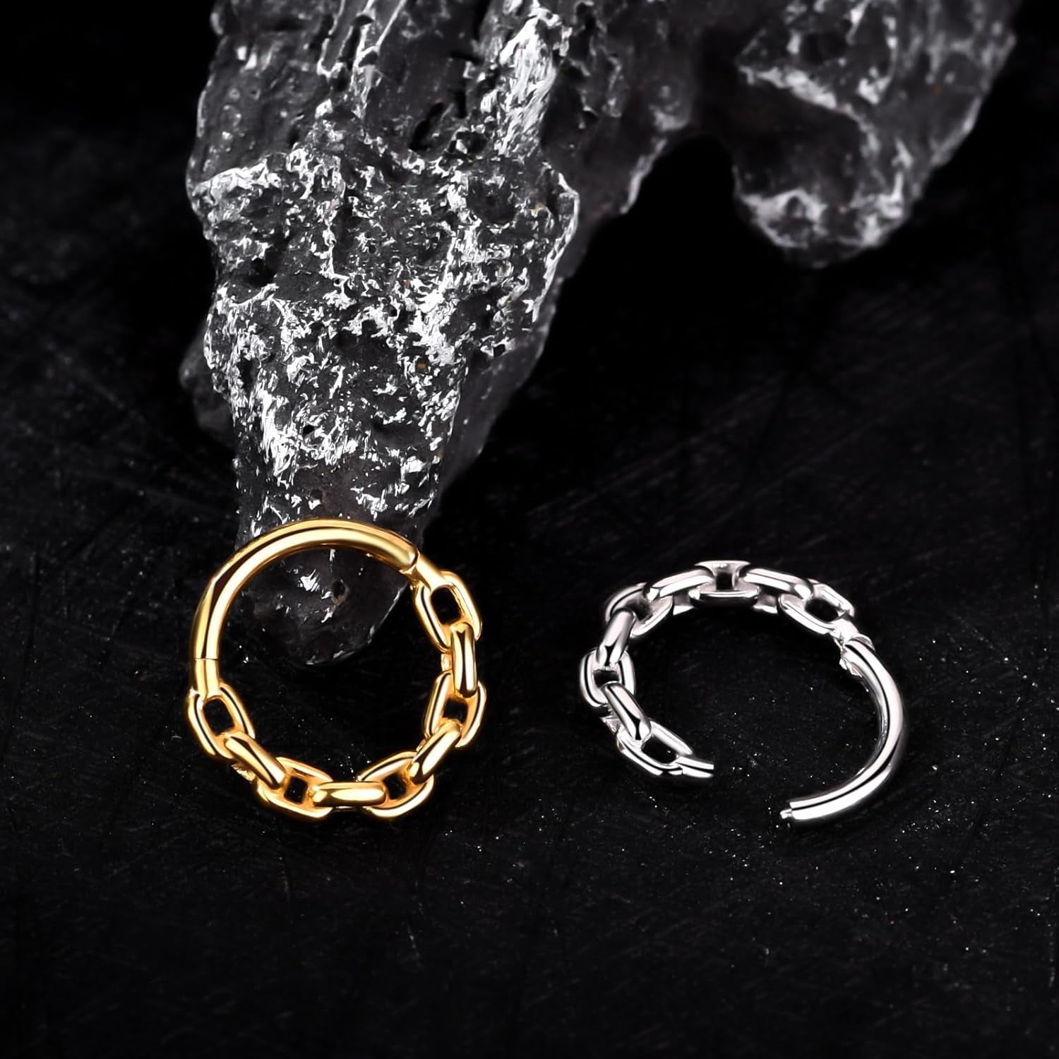 Chain Link Septum Rings: 16G 8Mm Nose Helix Cartilage Daith Tragus Earring Piercing Ring Hoop, Surgical Steel Nose Ear Clicker Rings Piercing Jewelry for Women Men
