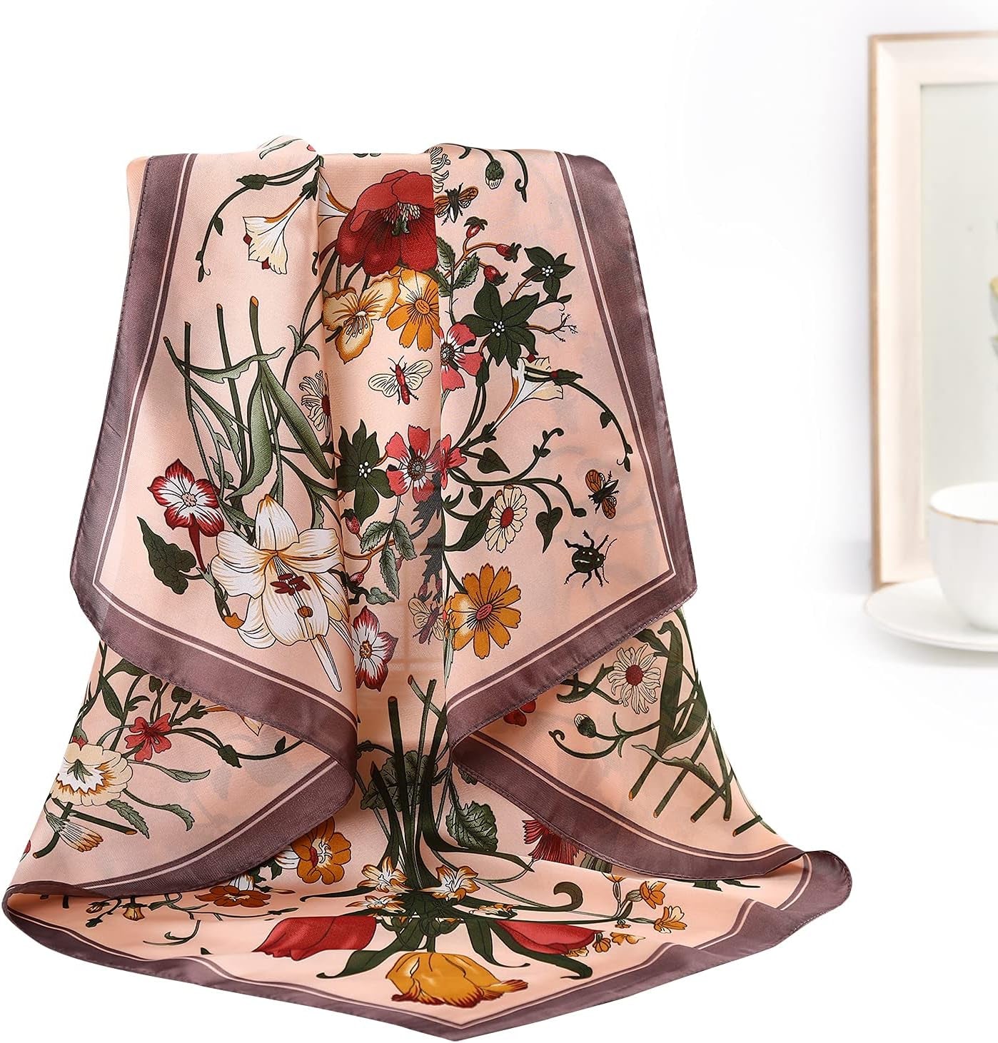 CHLINS 27 Inches Silk Feeling Square Head Scarf - 4 Pcs Satin Square Head Scarves for Women Hair Bandanas