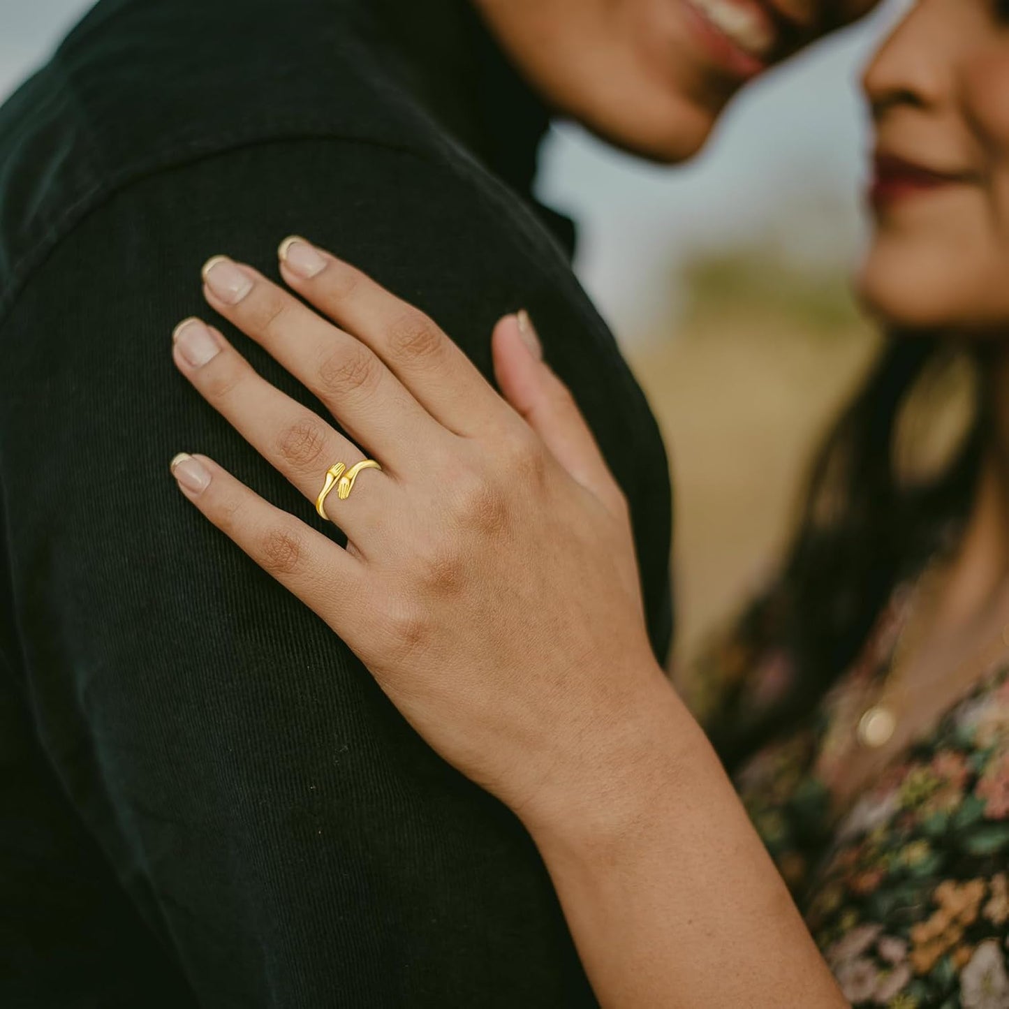 INFUSEU Gold Hug Rings for Women Granddaughter Teen Girls Cute Sterling Silver Adjustable Ring Love Gifts for Her Girlfriend Mom Wife Best Friend