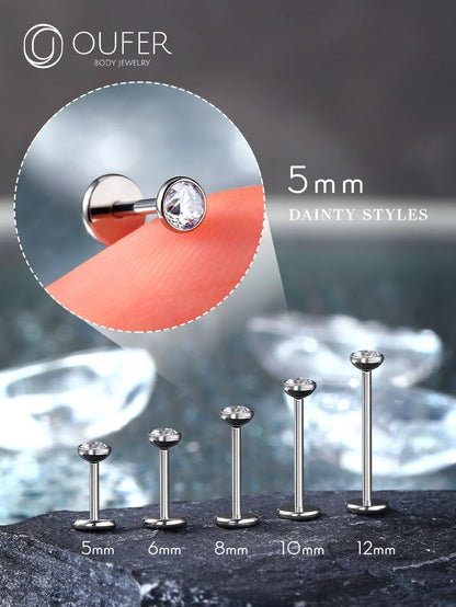 OUFER 2Pcs 20G/18G/16G G23 Titanium Threadless Nose Stud Earrings Flat Back Tiny CZ Small Nose Helix Cartilage Tragus Conch Labret Medusa Monroe Piercing Jewelry for Women Men