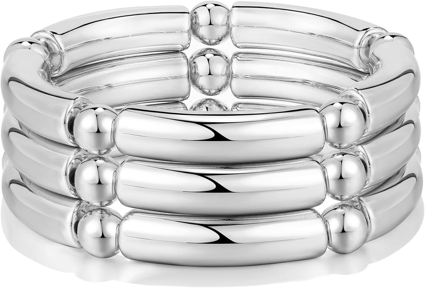 Gold Chunky Bangles Bracelets for Women 14K Gold Plated Stack Layered Curved Bamboo Tube Stretch Bracelets Gift Jewelry
