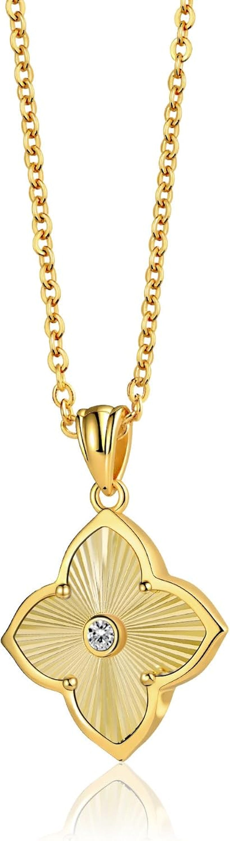 Shinybox Gold Necklace for Women Non Tarnish 14K Gold Filled Necklace Dainty Pendant with Cubic Zirconia Adjustable Chain Choker Lucky Charm Jewelry Gift